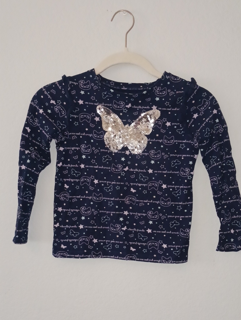 🔴10/$13❗️SALE❗️Kids Navy Long-Sleeve Top with Sequin Butterfly
